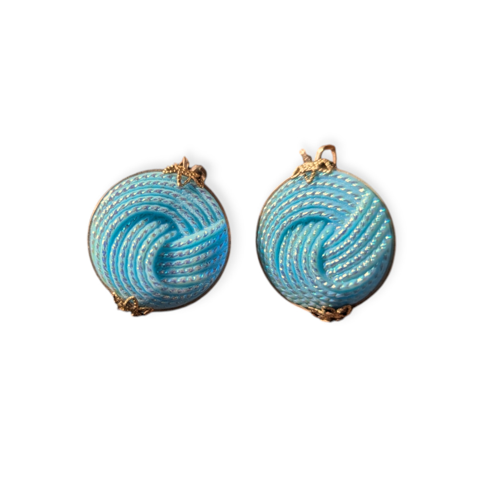 Vintage Hillcraft Blue Iridescent Glass Knot Earrings